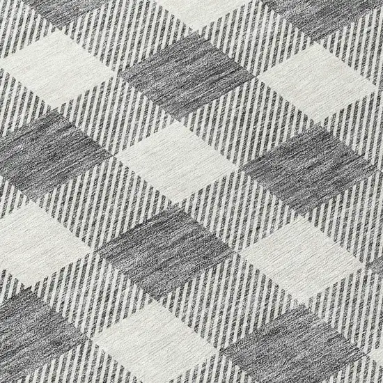 8' Gray And Charcoal Round Plaid Washable Indoor Outdoor Area Rug Photo 8