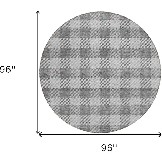 8' Gray And Charcoal Round Plaid Washable Indoor Outdoor Area Rug Photo 3