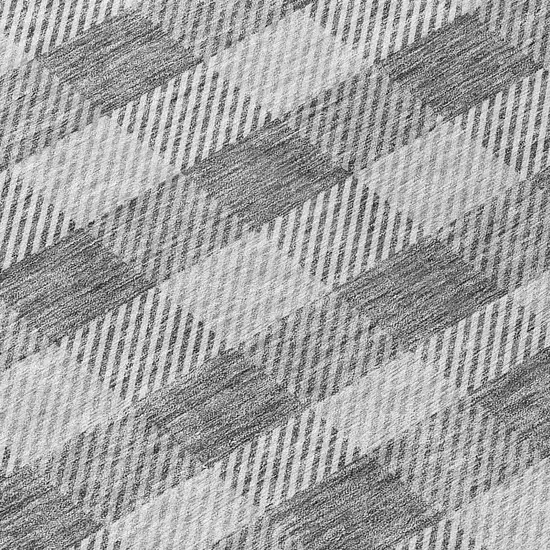 8' Gray And Charcoal Round Plaid Washable Indoor Outdoor Area Rug Photo 8