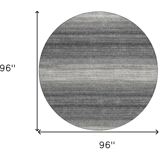8' Gray And Charcoal Round Striped Washable Indoor Outdoor Area Rug Photo 3
