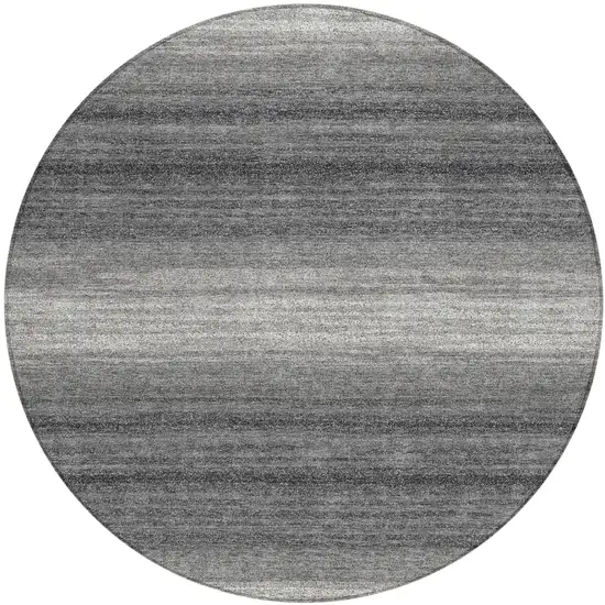 8' Gray And Charcoal Round Striped Washable Indoor Outdoor Area Rug Photo 2