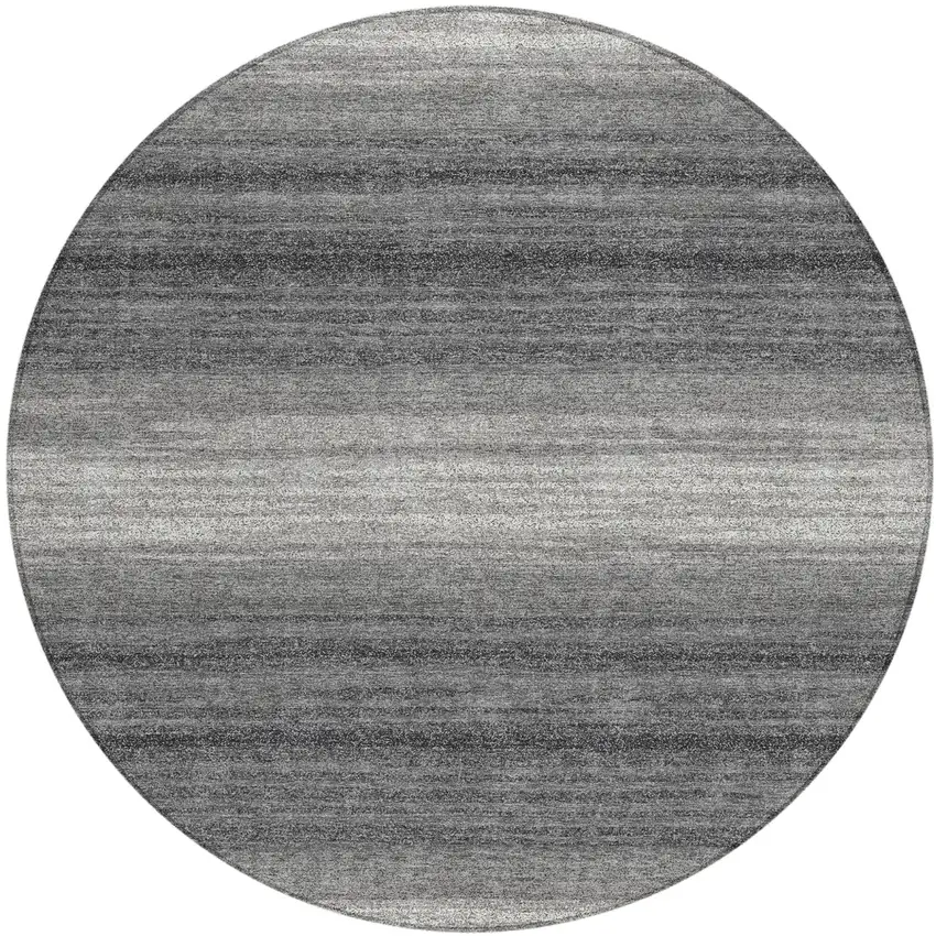 8' Gray And Charcoal Round Striped Washable Indoor Outdoor Area Rug Photo 2
