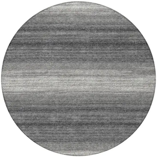 8' Gray And Charcoal Round Striped Washable Indoor Outdoor Area Rug Photo 4