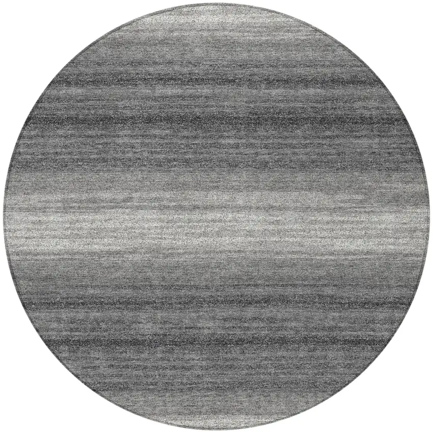 8' Gray And Charcoal Round Striped Washable Indoor Outdoor Area Rug Photo 4