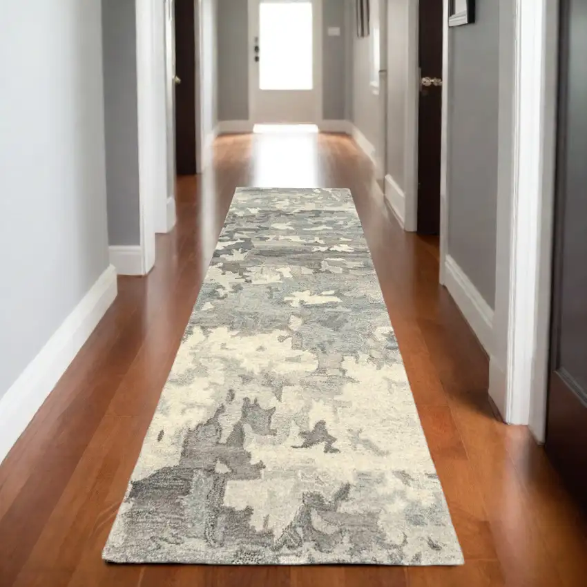 8' Gray And Charcoal Wool Abstract Hand Tufted Runner Rug Photo 1