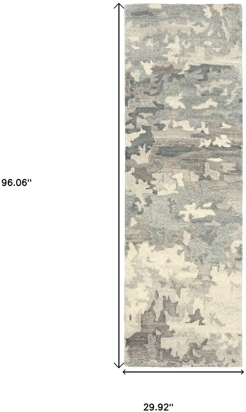 8' Gray And Charcoal Wool Abstract Hand Tufted Runner Rug Photo 3