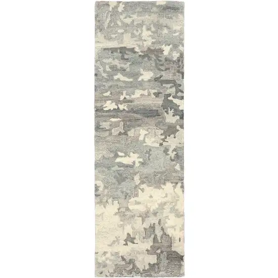 8' Gray And Charcoal Wool Abstract Hand Tufted Runner Rug Photo 4