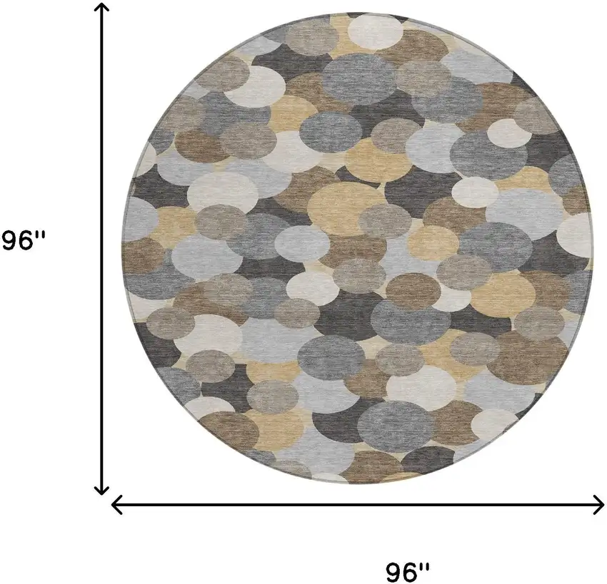 8' Gray And Chocolate Round Geometric Washable Indoor Outdoor Area Rug Photo 8