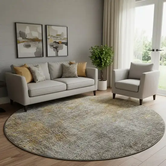 8' Gray And Copper Abstract Washable Round Rug With UV Protection Photo 1