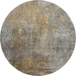 Photo of 8' Gray And Copper Abstract Washable Round Rug With UV Protection