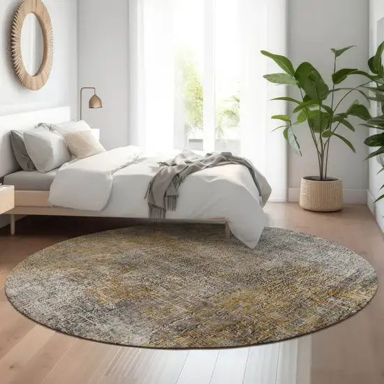 8' Gray And Copper Abstract Washable Round Rug With UV Protection Photo 4