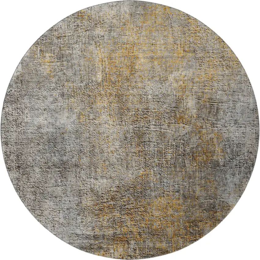 8' Gray And Copper Abstract Washable Round Rug With UV Protection Photo 3