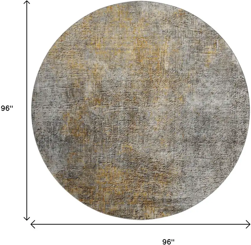 8' Gray And Copper Abstract Washable Round Rug With UV Protection Photo 9