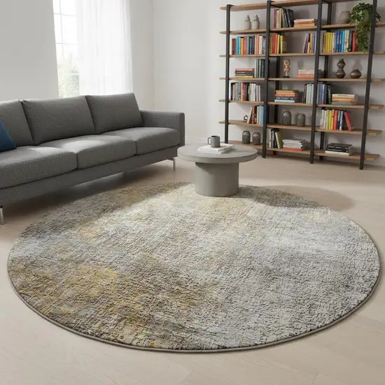 8' Gray And Copper Abstract Washable Round Rug With UV Protection Photo 2