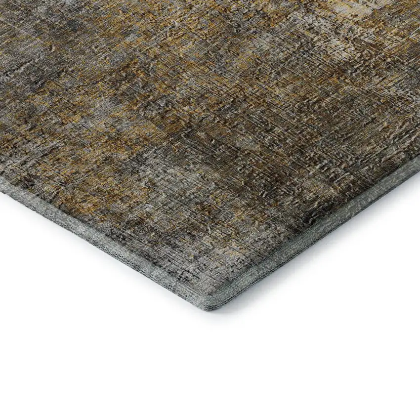 8' Gray And Copper Abstract Washable Round Rug With UV Protection Photo 6