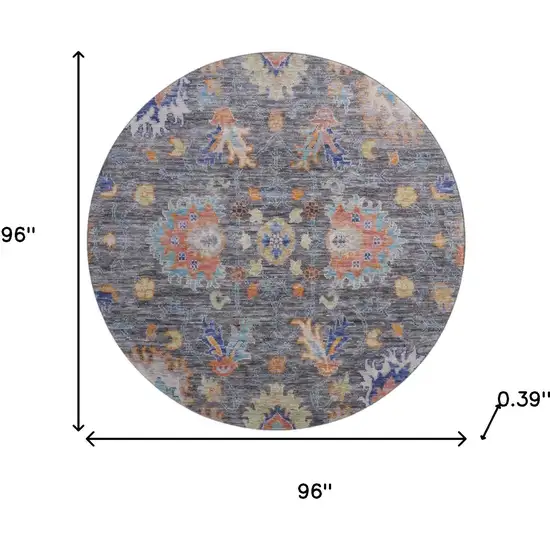 8' Gray And Copper Oriental Washable Round Rug With UV Protection Photo 8