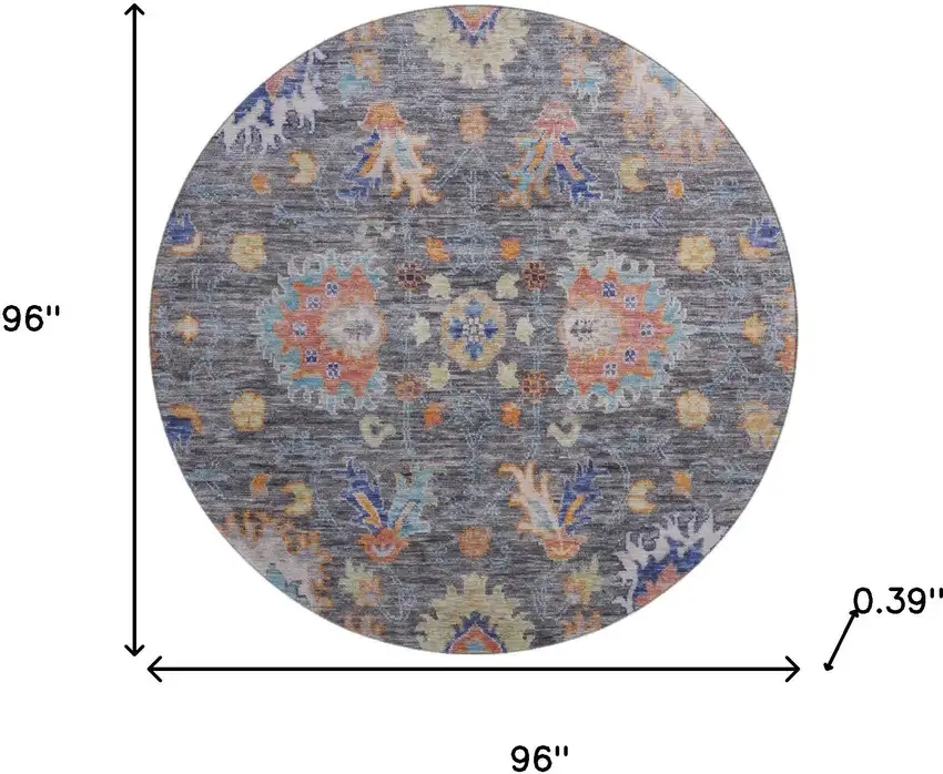 8' Gray And Copper Oriental Washable Round Rug With UV Protection Photo 8