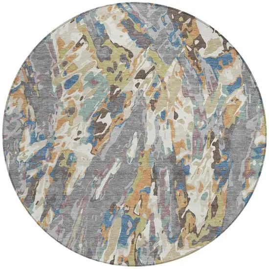 8' Gray And Copper Round Abstract Washable Indoor Outdoor Area Rug Photo 3