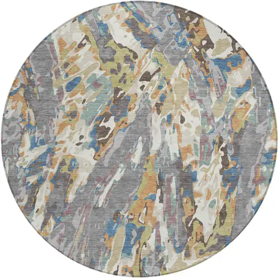 8' Gray And Copper Round Abstract Washable Indoor Outdoor Area Rug Photo 1