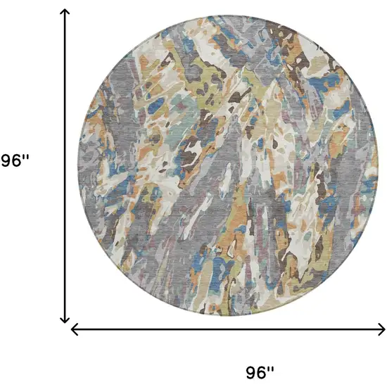 8' Gray And Copper Round Abstract Washable Indoor Outdoor Area Rug Photo 8