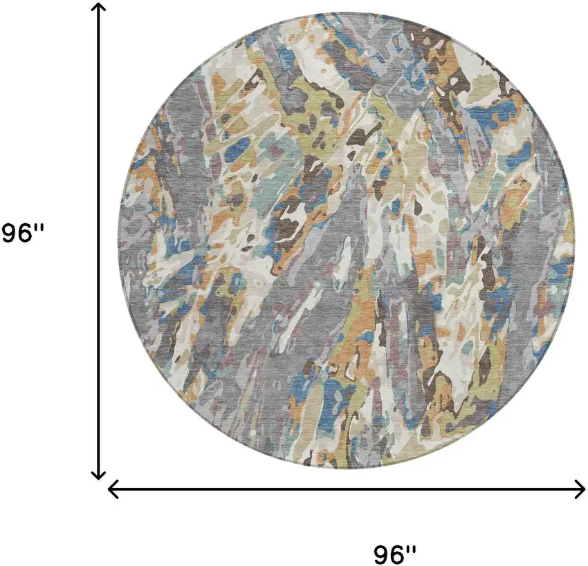 8' Gray And Copper Round Abstract Washable Indoor Outdoor Area Rug Photo 8