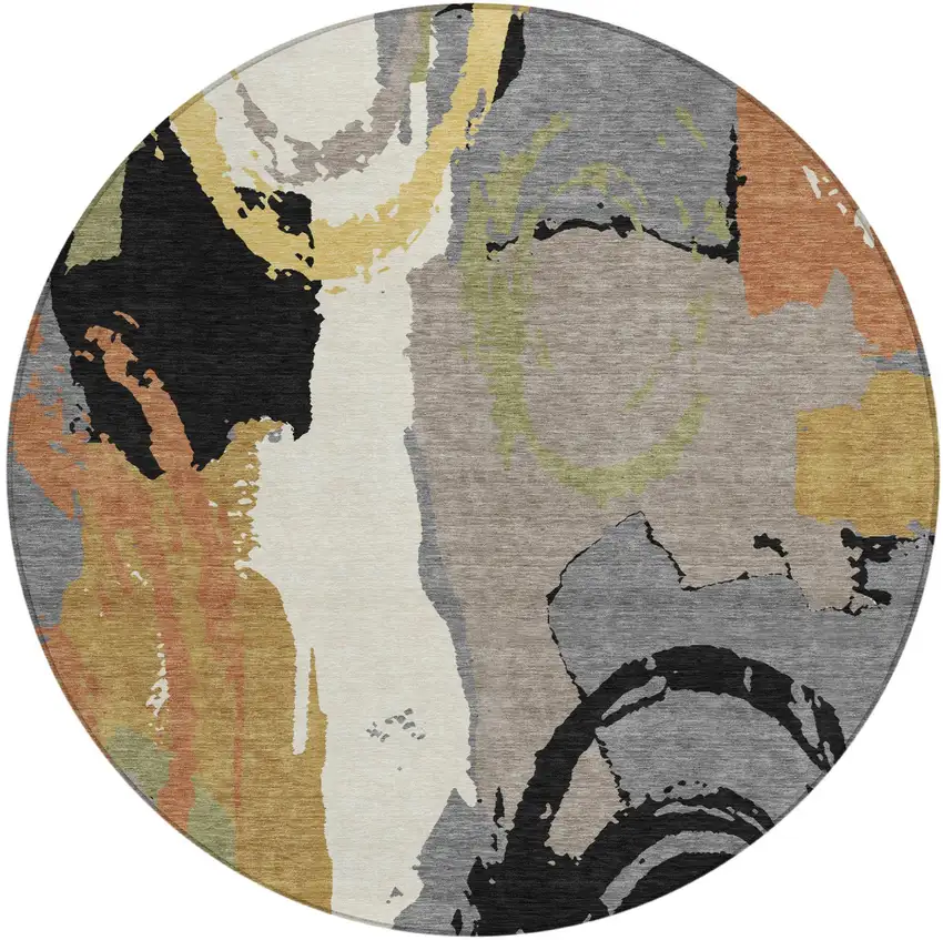 8' Gray And Copper Round Abstract Washable Indoor Outdoor Area Rug Photo 2