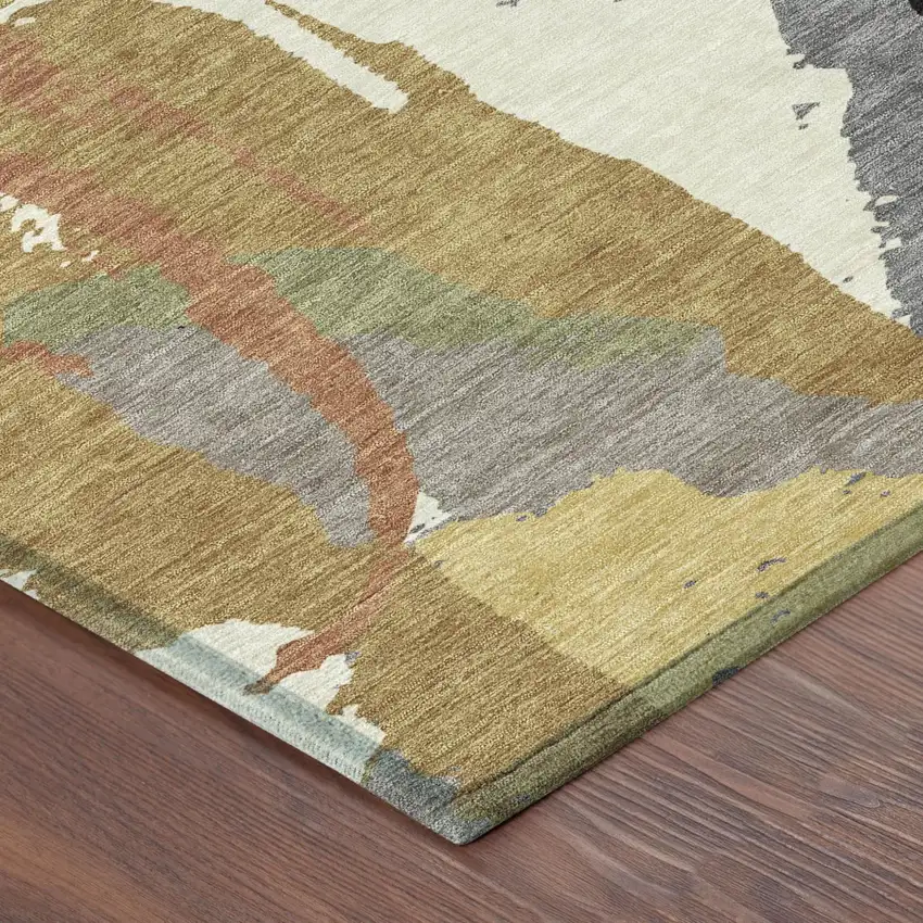 8' Gray And Copper Round Abstract Washable Indoor Outdoor Area Rug Photo 6