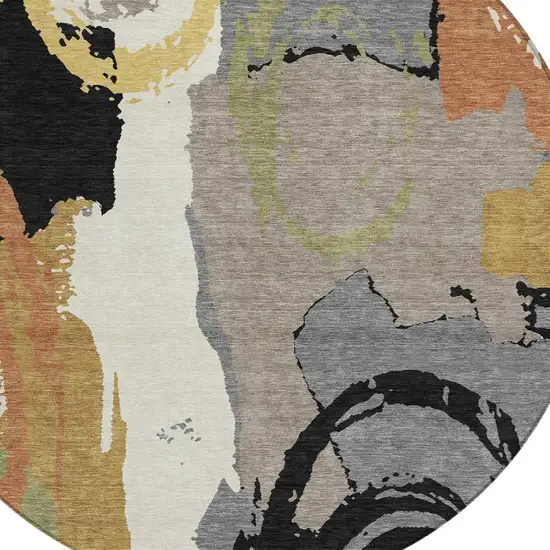 8' Gray And Copper Round Abstract Washable Indoor Outdoor Area Rug Photo 4