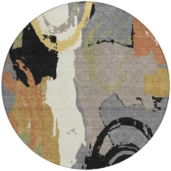 8' Gray And Copper Round Abstract Washable Indoor Outdoor Area Rug Photo 3
