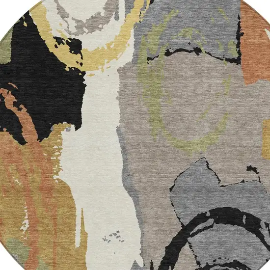 8' Gray And Copper Round Abstract Washable Indoor Outdoor Area Rug Photo 5