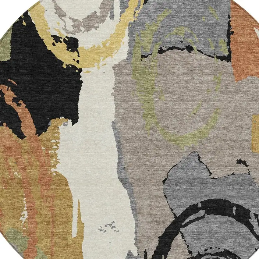8' Gray And Copper Round Abstract Washable Indoor Outdoor Area Rug Photo 5