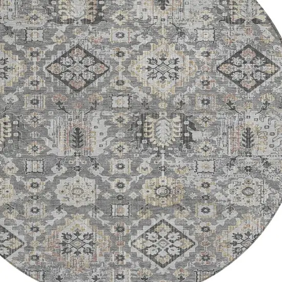 8' Gray And Copper Round Floral Medallion Washable Indoor Outdoor Area Rug Photo 8