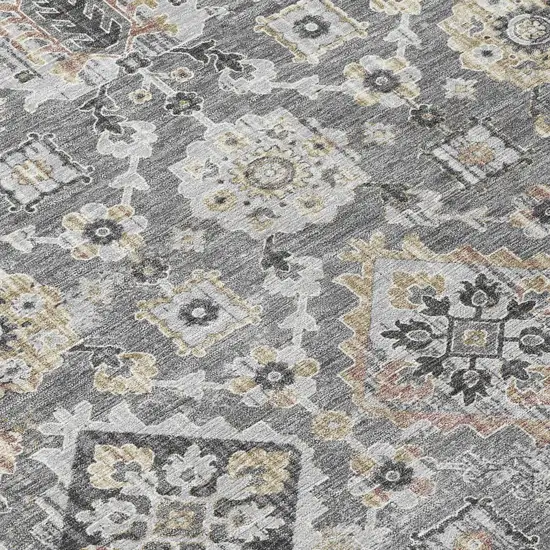 8' Gray And Copper Round Floral Medallion Washable Indoor Outdoor Area Rug Photo 9