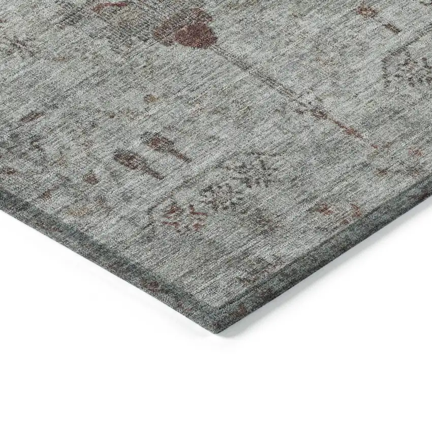 8' Gray And Copper Round Floral Washable Indoor Outdoor Area Rug Photo 7