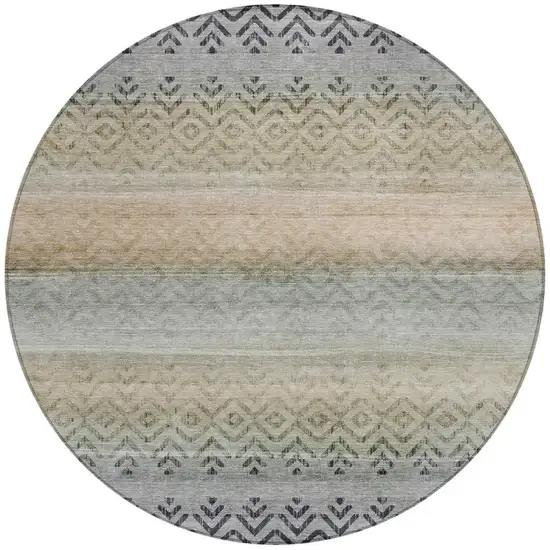 8' Gray And Copper Round Geometric Washable Indoor Outdoor Area Rug Photo 3