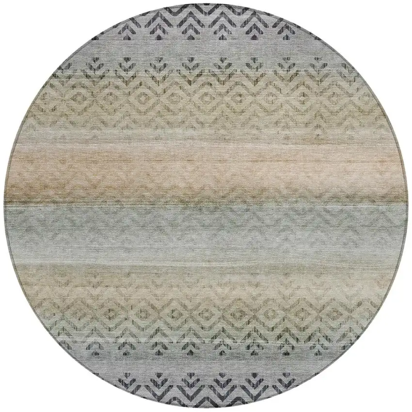 8' Gray And Copper Round Geometric Washable Indoor Outdoor Area Rug Photo 3