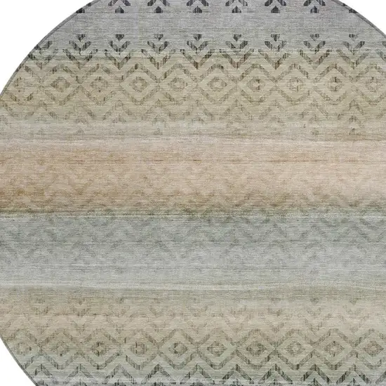 8' Gray And Copper Round Geometric Washable Indoor Outdoor Area Rug Photo 4
