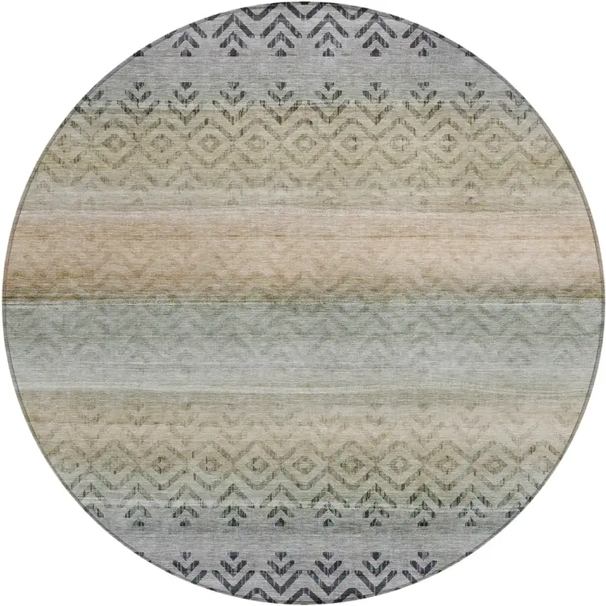 8' Gray And Copper Round Geometric Washable Indoor Outdoor Area Rug Photo 1