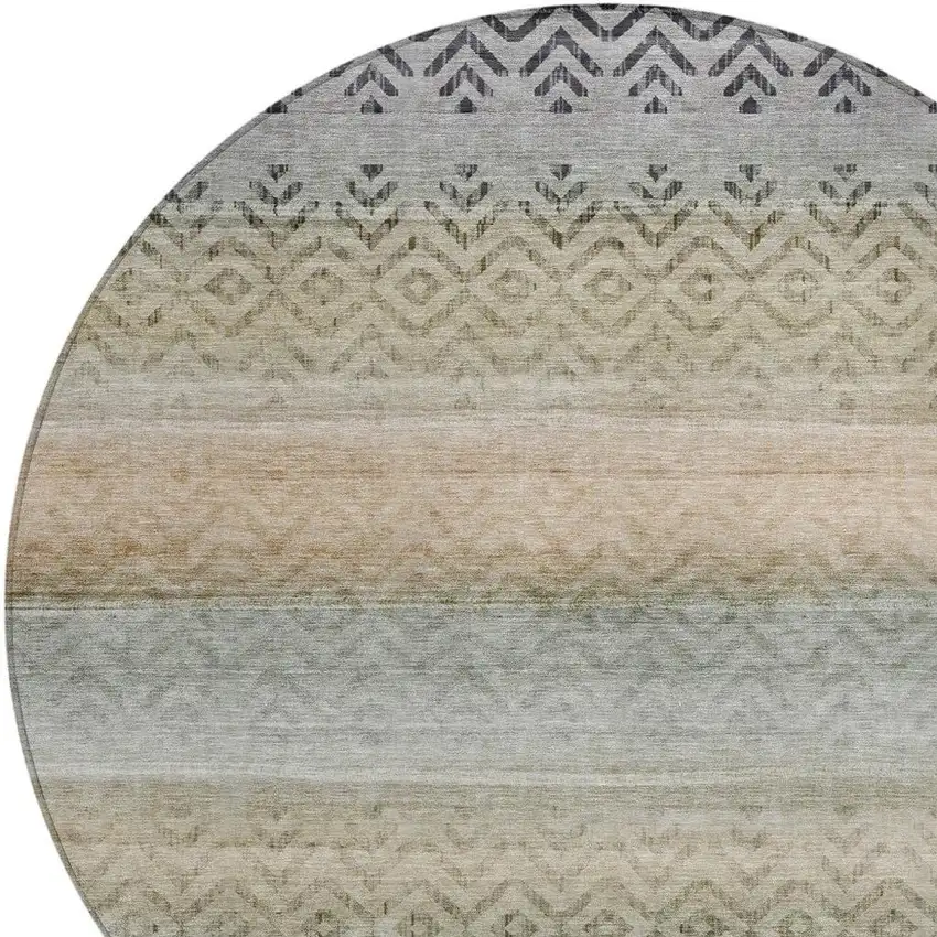 8' Gray And Copper Round Geometric Washable Indoor Outdoor Area Rug Photo 8