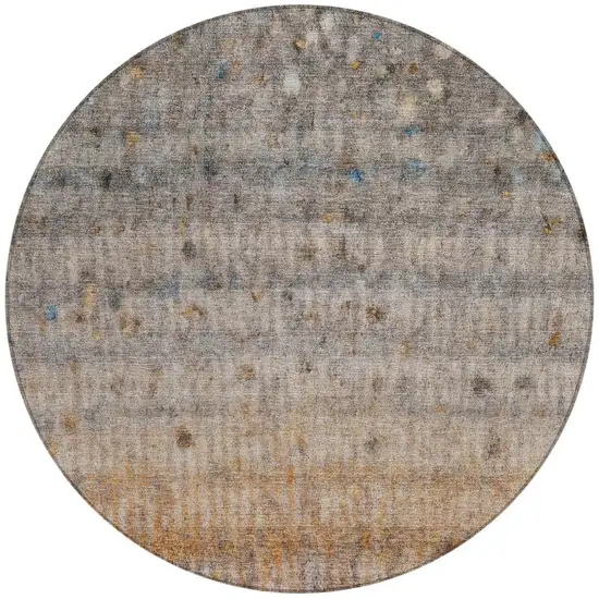 8' Gray And Copper Round Striped Washable Indoor Outdoor Area Rug Photo 4