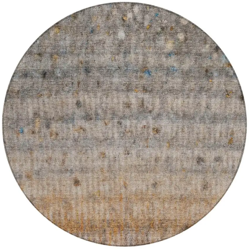 8' Gray And Copper Round Striped Washable Indoor Outdoor Area Rug Photo 4