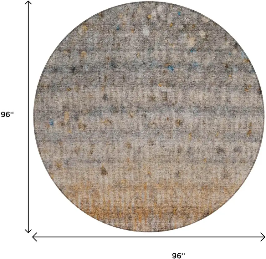 8' Gray And Copper Round Striped Washable Indoor Outdoor Area Rug Photo 3