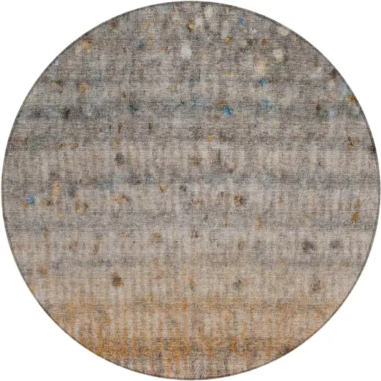 8' Gray And Copper Round Striped Washable Indoor Outdoor Area Rug Photo 2