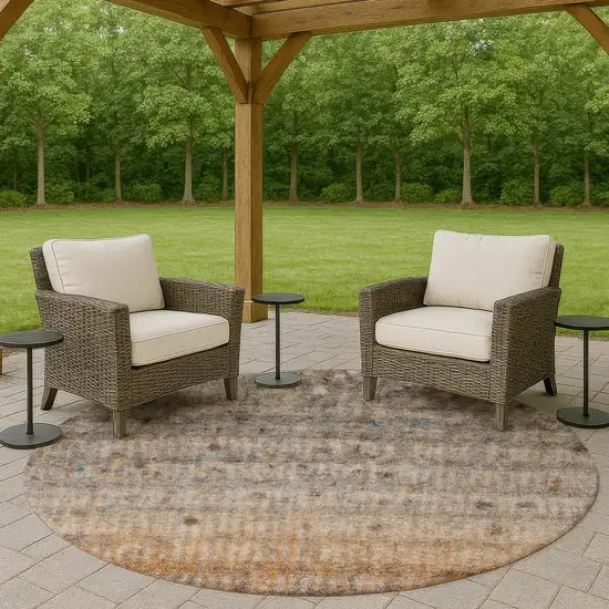 8' Gray And Copper Round Striped Washable Indoor Outdoor Area Rug Photo 8