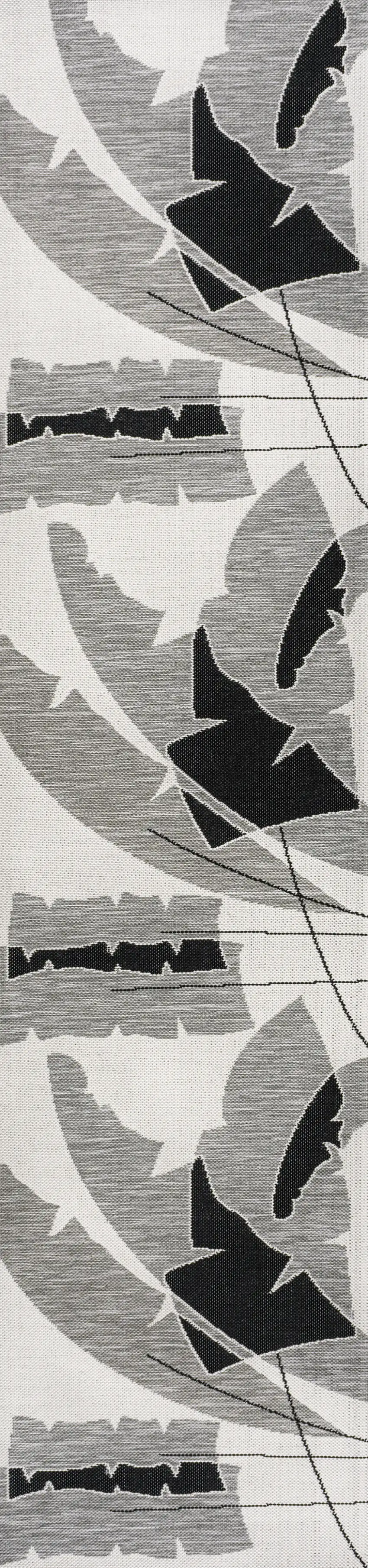 8' Gray And Cream Abstract Indoor Outdoor Runner Rug Photo 1