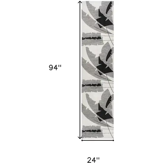 8' Gray And Cream Abstract Indoor Outdoor Runner Rug Photo 8