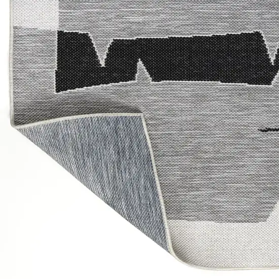 8' Gray And Cream Abstract Indoor Outdoor Runner Rug Photo 6