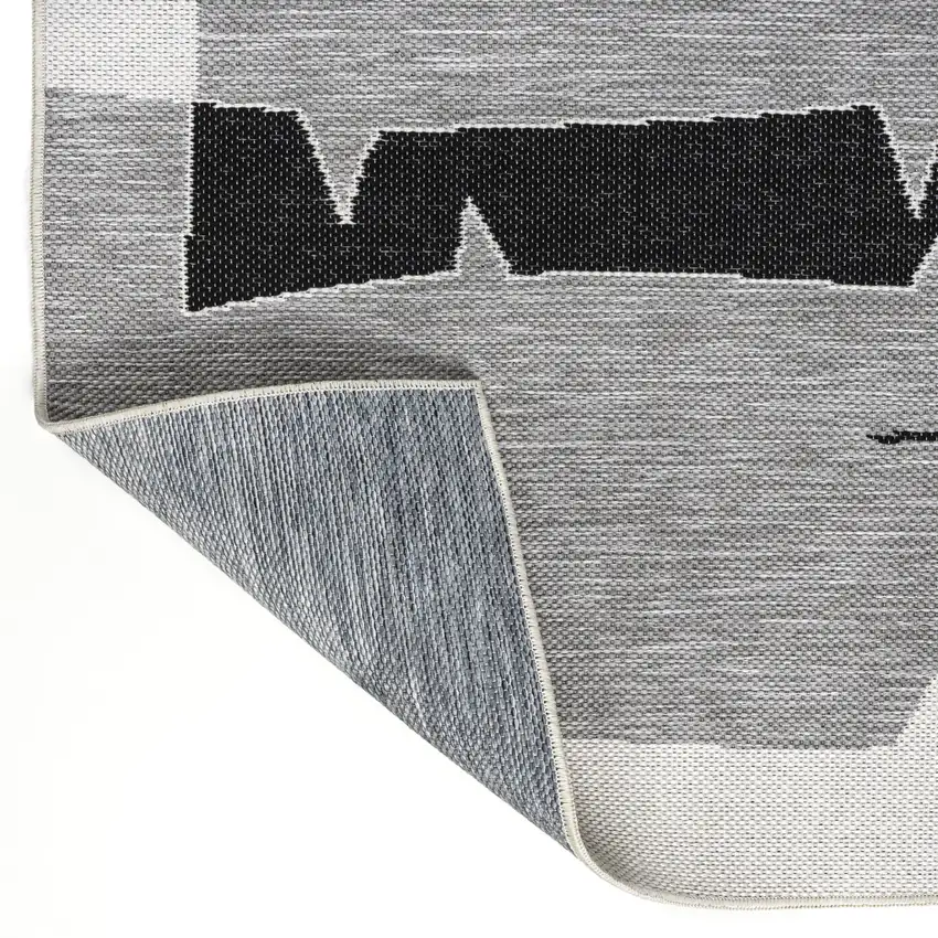 8' Gray And Cream Abstract Indoor Outdoor Runner Rug Photo 6