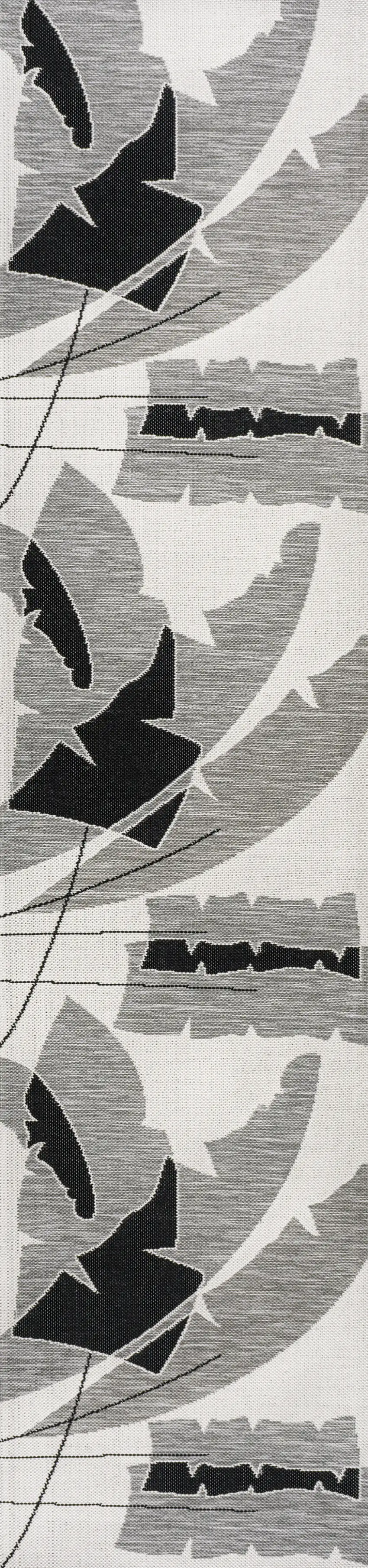 8' Gray And Cream Abstract Indoor Outdoor Runner Rug Photo 2