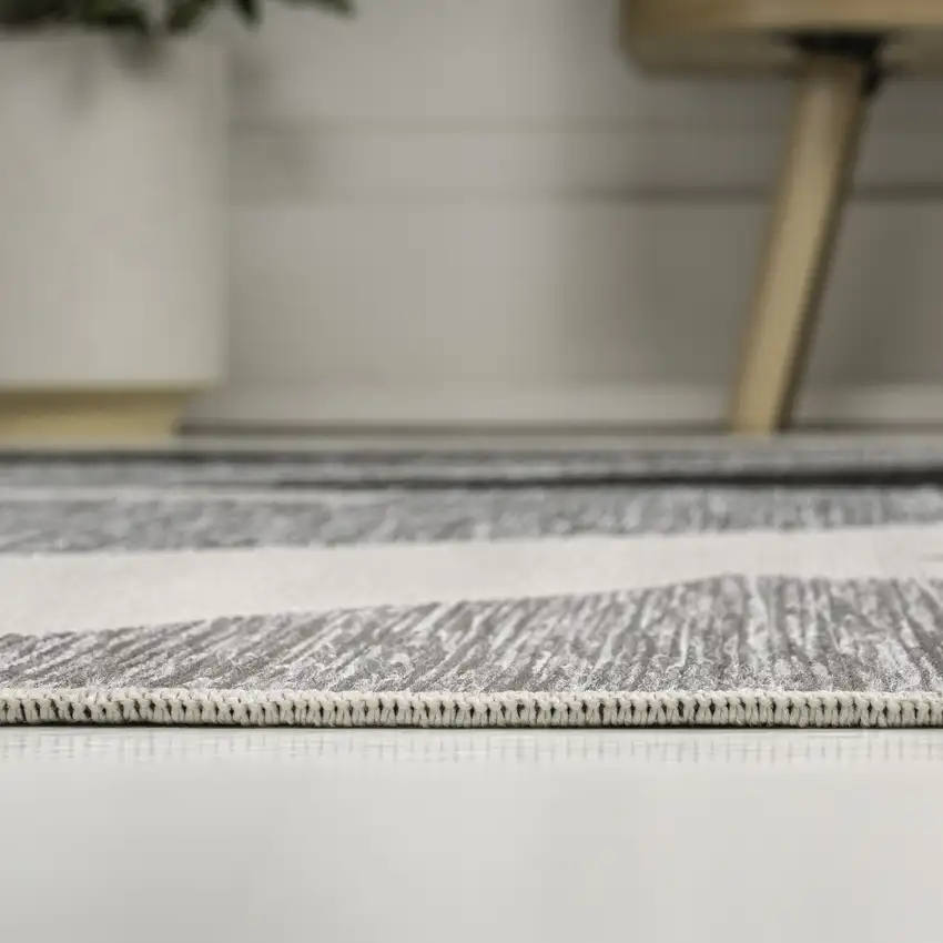 8' Gray And Cream Abstract Indoor Outdoor Runner Rug Photo 5